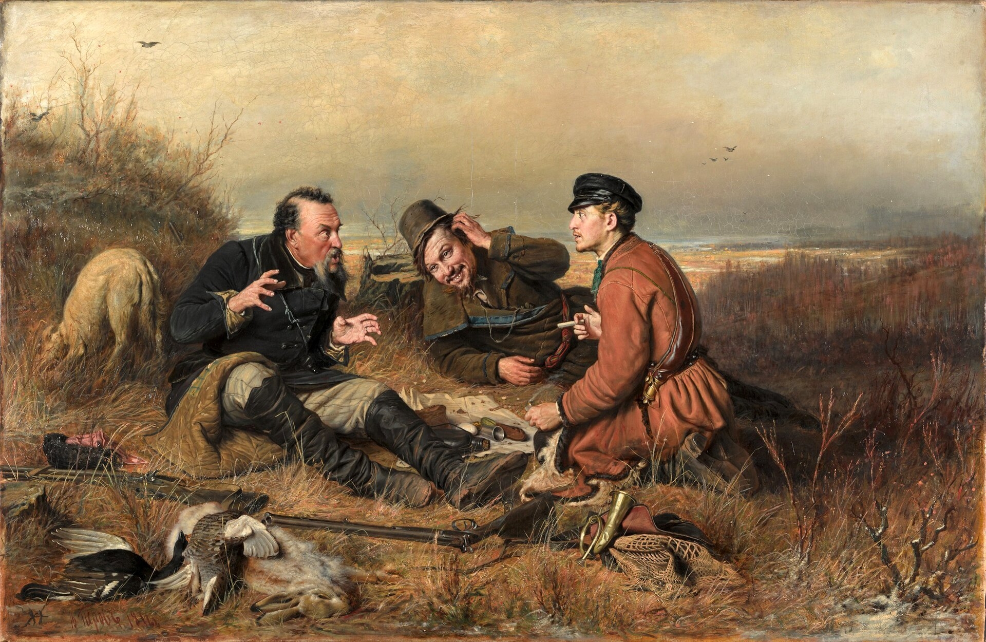 Василий Перов. Охотники на привале. 1871. Государственная Третьяковская галерея, Москва.